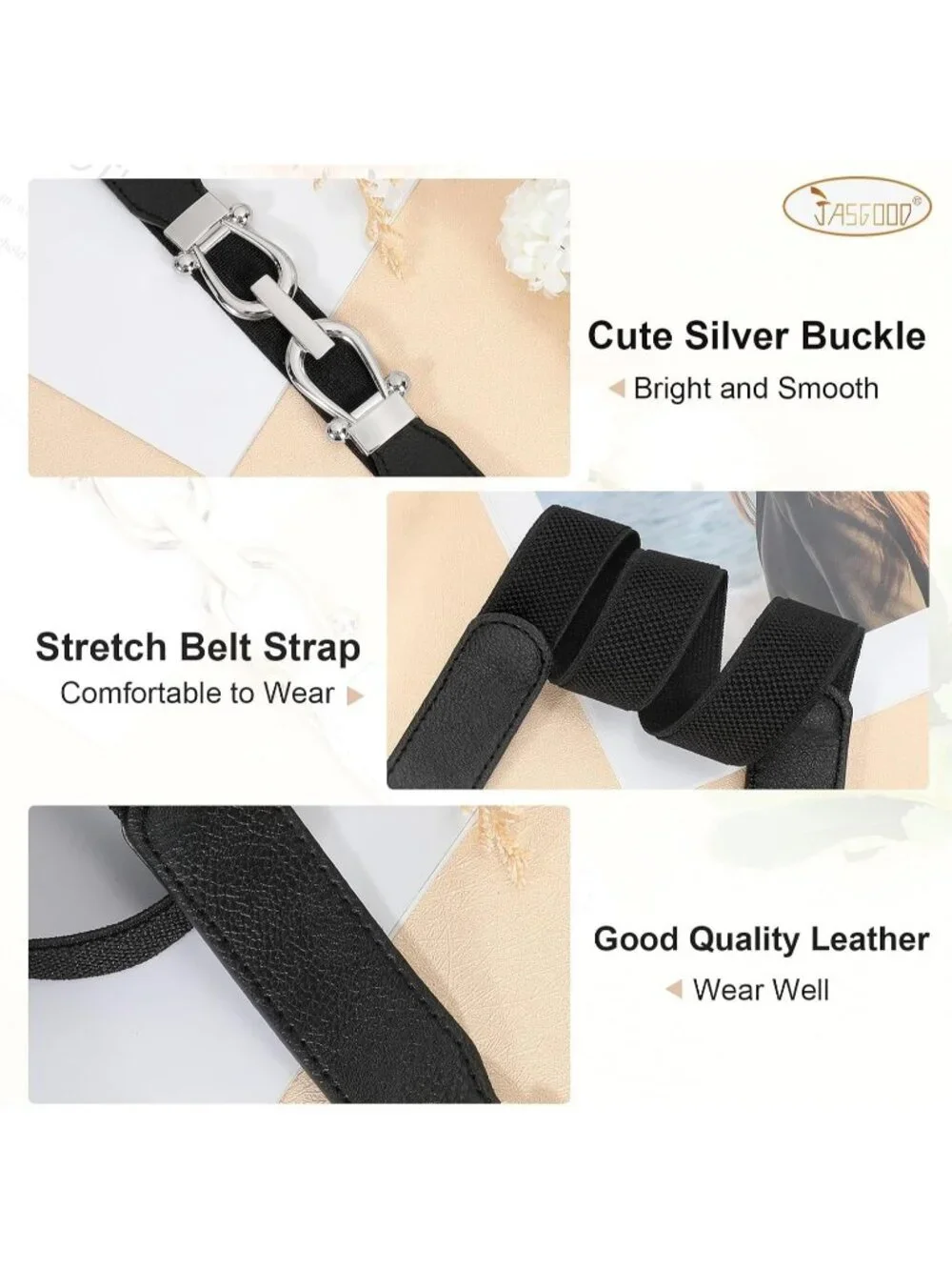 Women's Black Brown Retro Stretch Adjustable Belt 2-Pcs With Silver Buckle